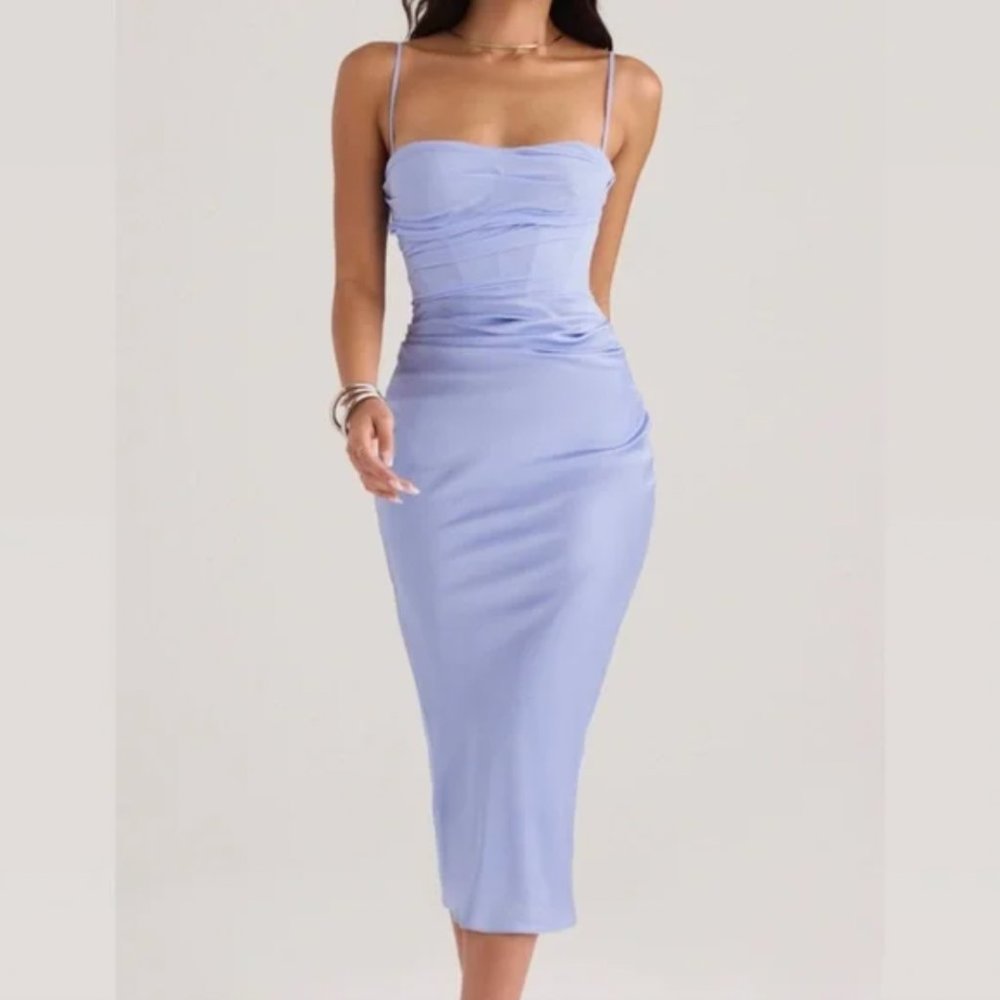 House of CB Teia Sky Draped Corset Midi Dress